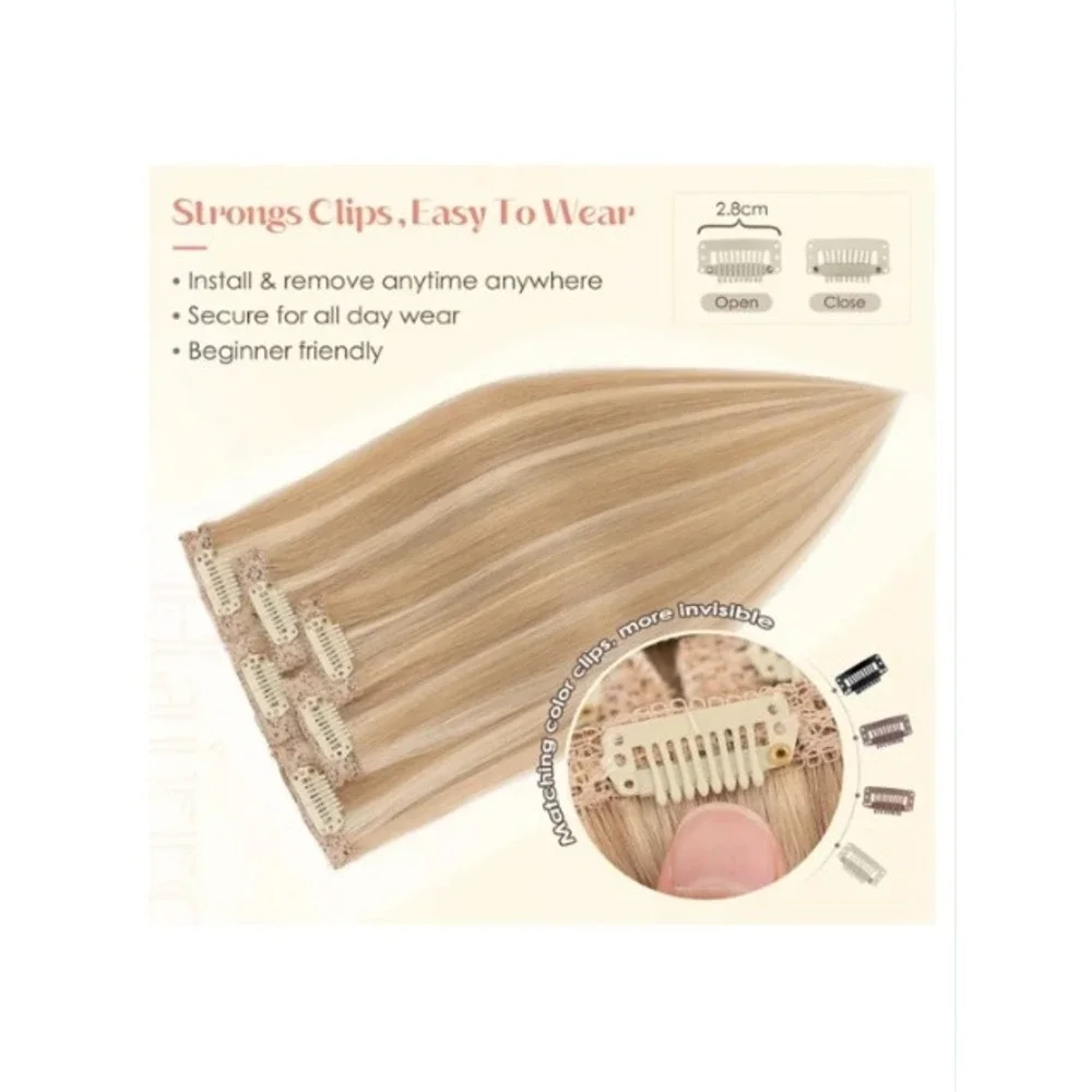 Hairro 6 PCS Clip in Hair Extensions 100% Real Human Hair 10 Inch Mixed Blonde